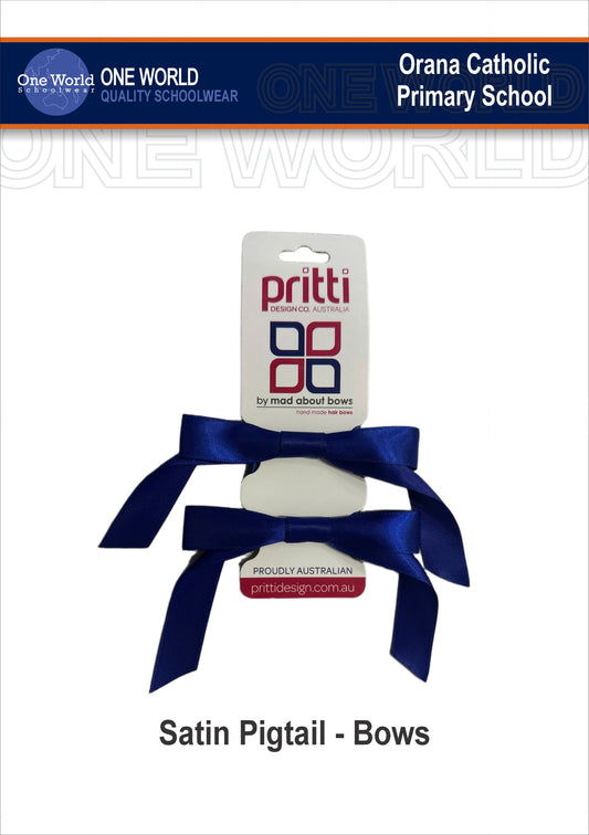 Hair Item - French Navy Satin Pigtail Bows